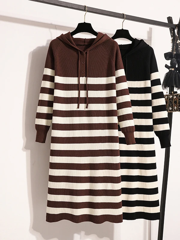 

Повседневная трикотажная юбка больших размеров Dr, осень 2021, модная полосатая толстовка с капюшоном Ci Commute Regular Sve Long Sve Midi Dr