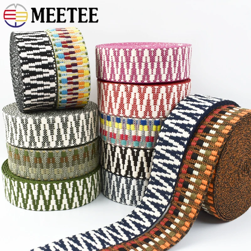 

5Yards 38mm Jacquard Nylon Webbing Tapes 2mm Thick Ethric Canvas Ribbon Strap Clothes Decorative Braid Bias Sewing Sling Trims