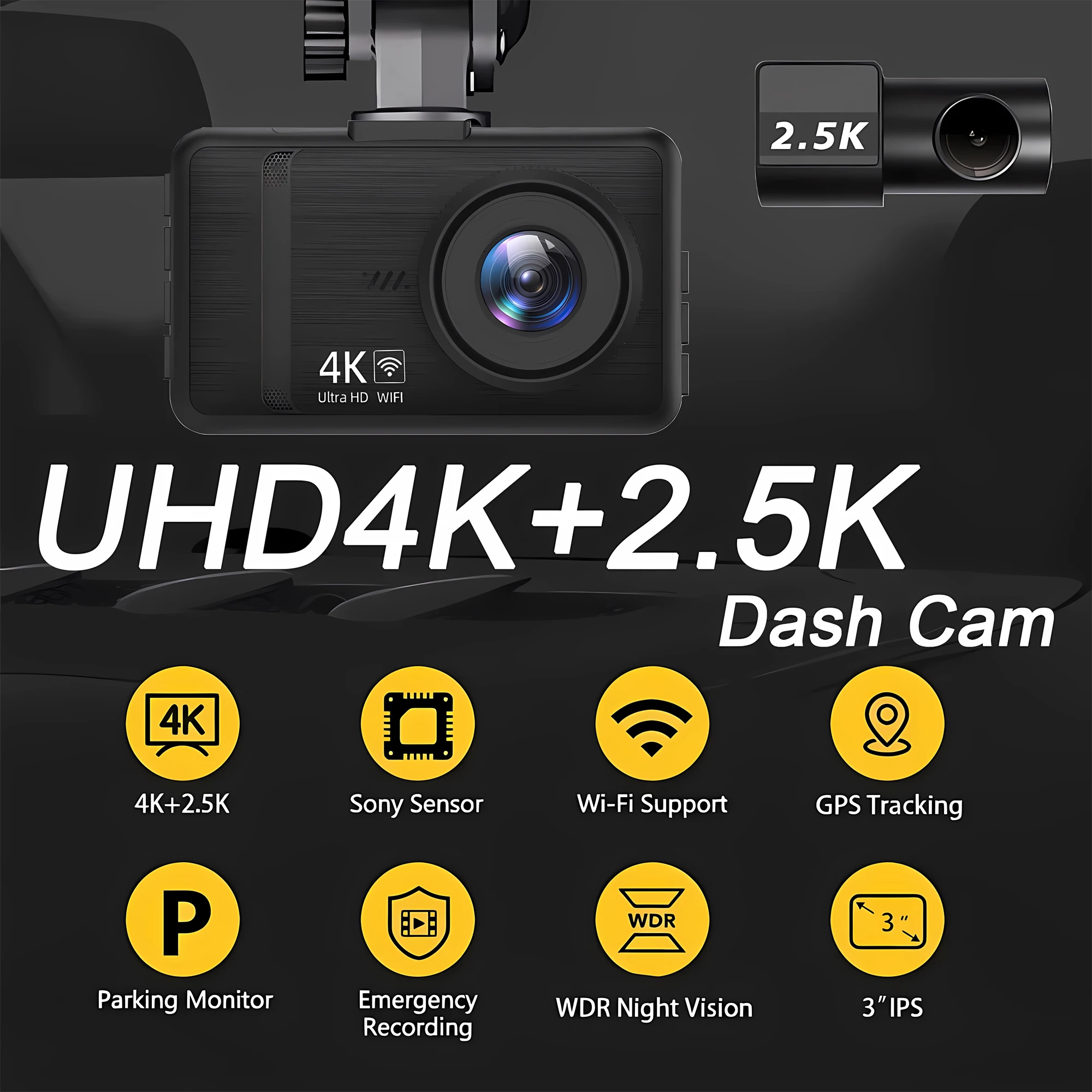 4K Dash Cam 3840*2160P Car DVR 2.5K Rear GPS WIFI Dual Lens Auto Car Camera With Night Vision G-Sensor 24H Parking Monitor