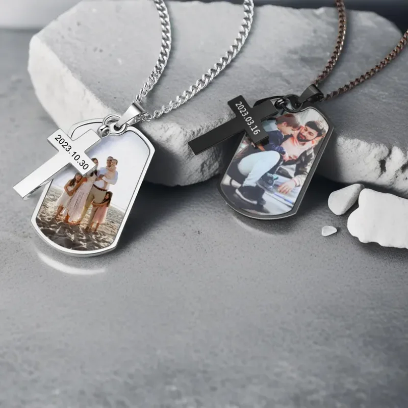 

Custom Picture Personalized Photo Cross Name Pendant for Men Dad Custom Nameplated Dog Tag Necklace for Memorial Hip Hop Jewelry