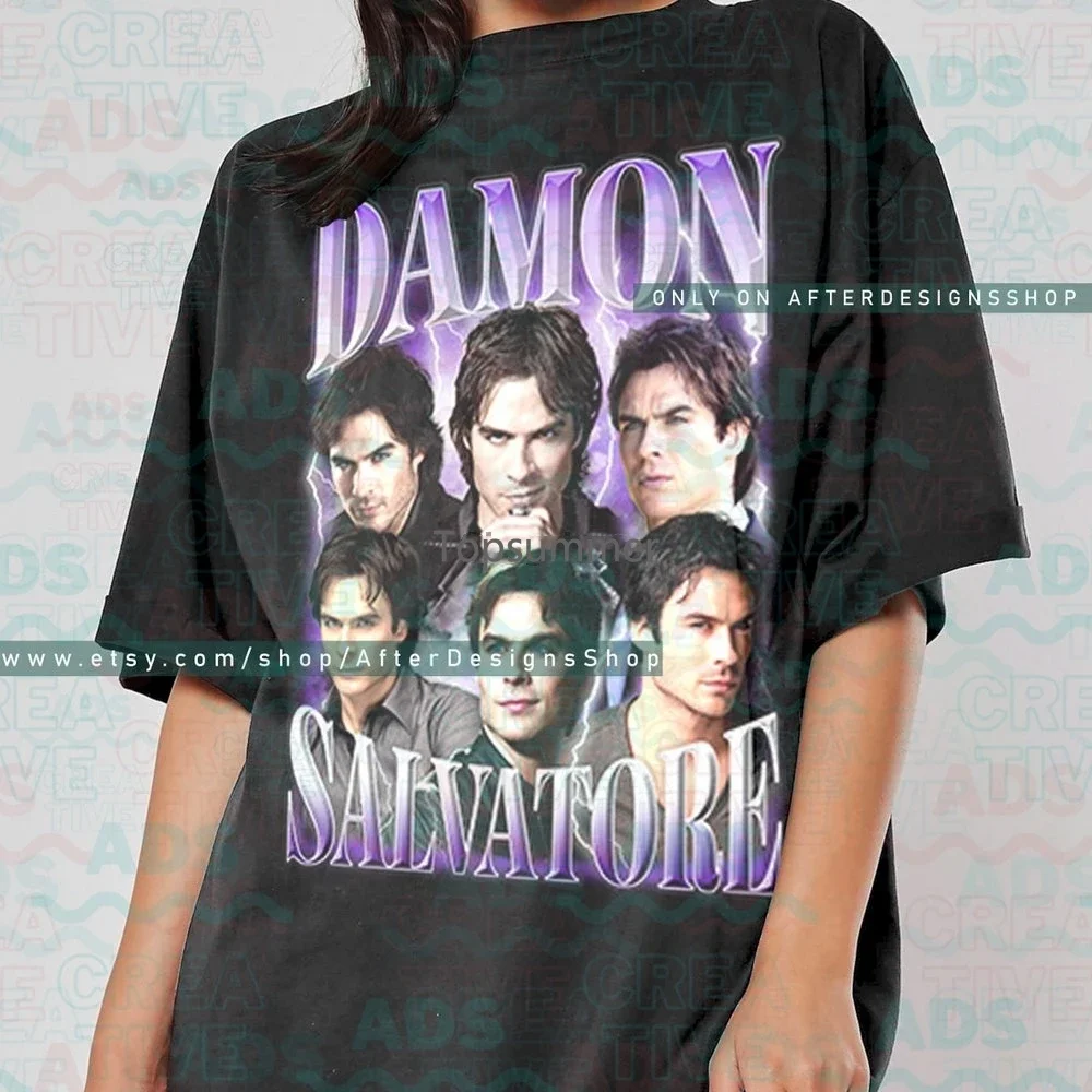 Damon Salvatore Shirt Lam3 The Vampire Diaries Ian Somerhalder Tv Series Vintage Retro Classic Homage Graphic