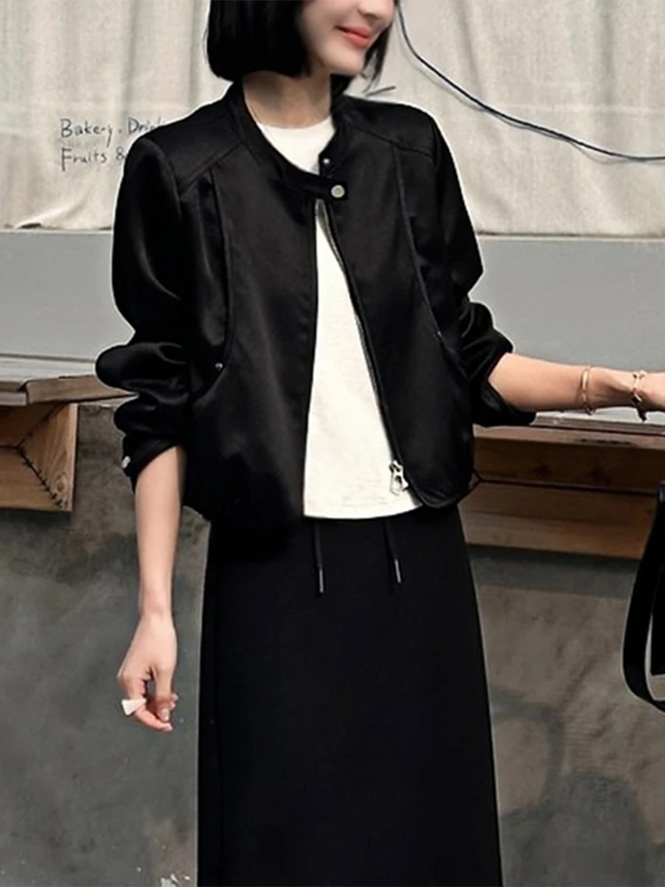 Retro Hong Kong Style Short PU Leather Jacket Women's Spring Autumn New Korean Version Long Sleeve Motorcycle Clothes