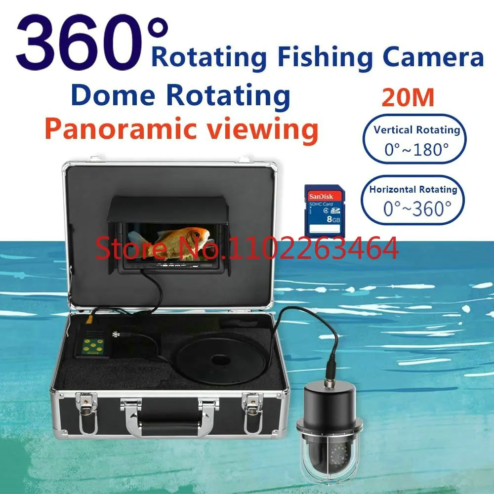 7 Inch DVR Recorder Underwater Fishing Video Camera IP68 Waterproof 20 LEDs 360 Degree Rotating Dome