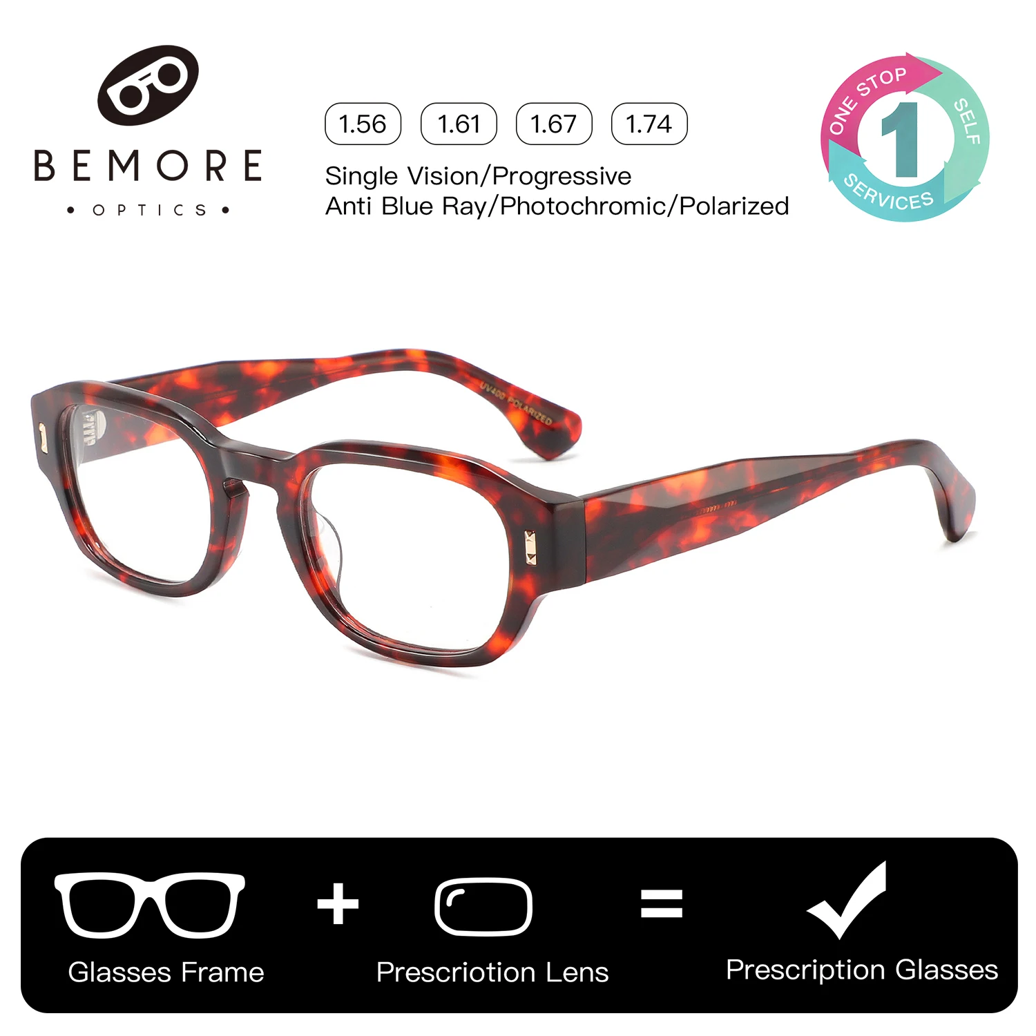 

BEMORE Handmade Acetate Rectangle Progressive Multifocal Glasses Man Anti-Blue Light Photochromic Square Prescription Eyeglasses