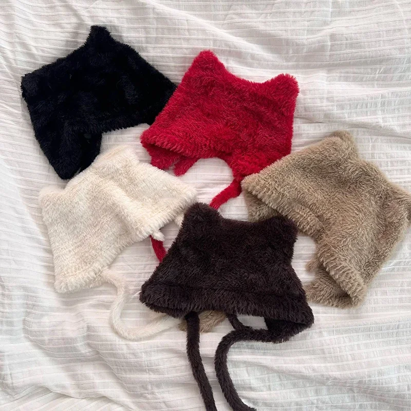 Niedliche Katzenohren für Damen, Wintermode, warme Schnürmützen, winddichter Gehörschutz, geeignet für tägliche Aktivitäten, Spaziergänge und Einkaufen