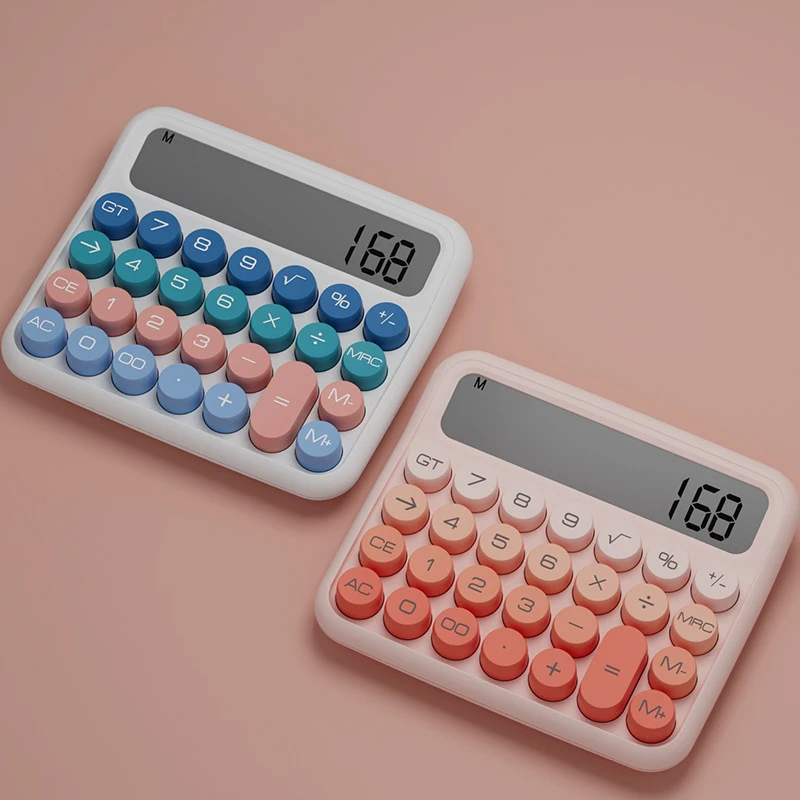 1pc, calculadora estética desktop de 12 dígitos com grande display lcd, calculadora de cores doces botões grandes, botões sensíveis