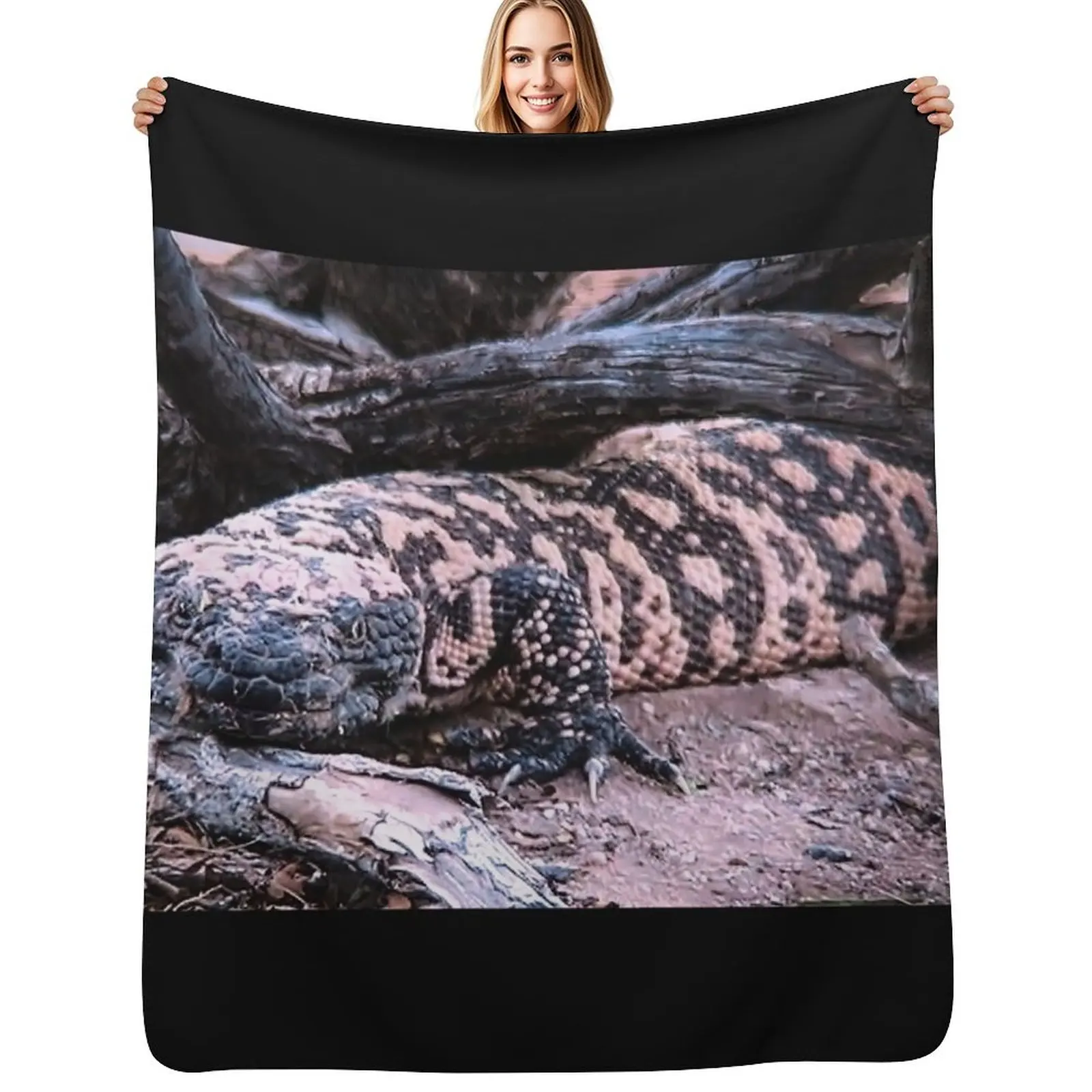 Gila Monster Under Creosote Bush Throw Blanket All Weather Soft Throw Blanket for Sofa