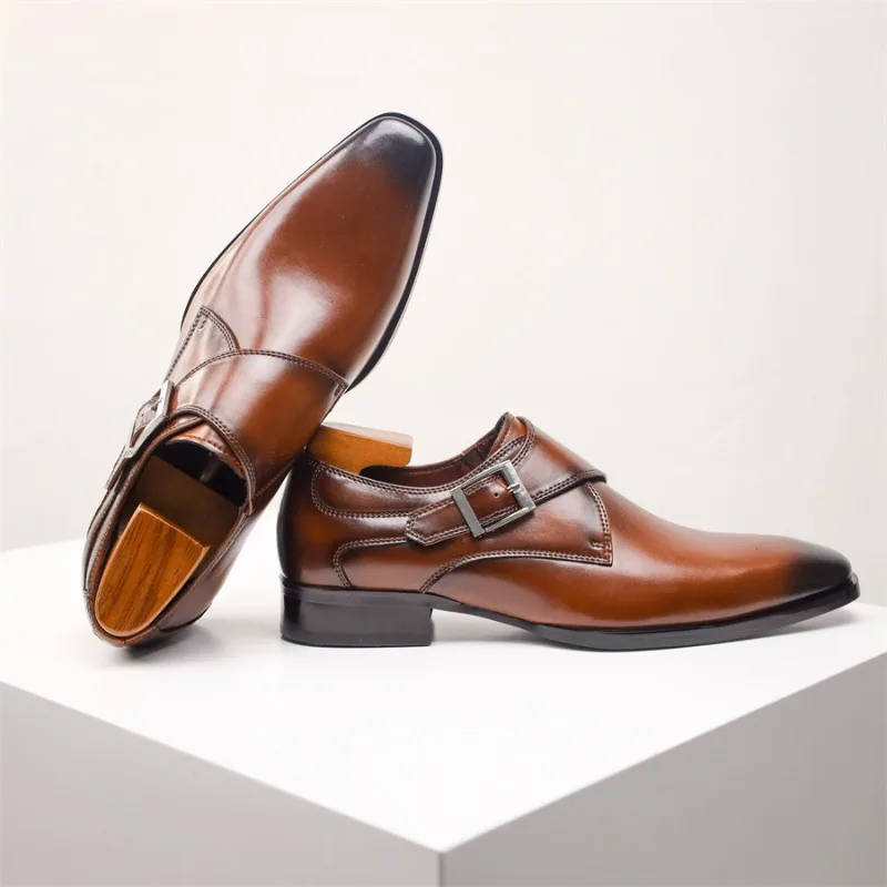 

Men's Single Monk Strap Dress Shoes Brown Burnished Leather Slip-On Loafers Formal Business Shoes for Men Office Wedding Events