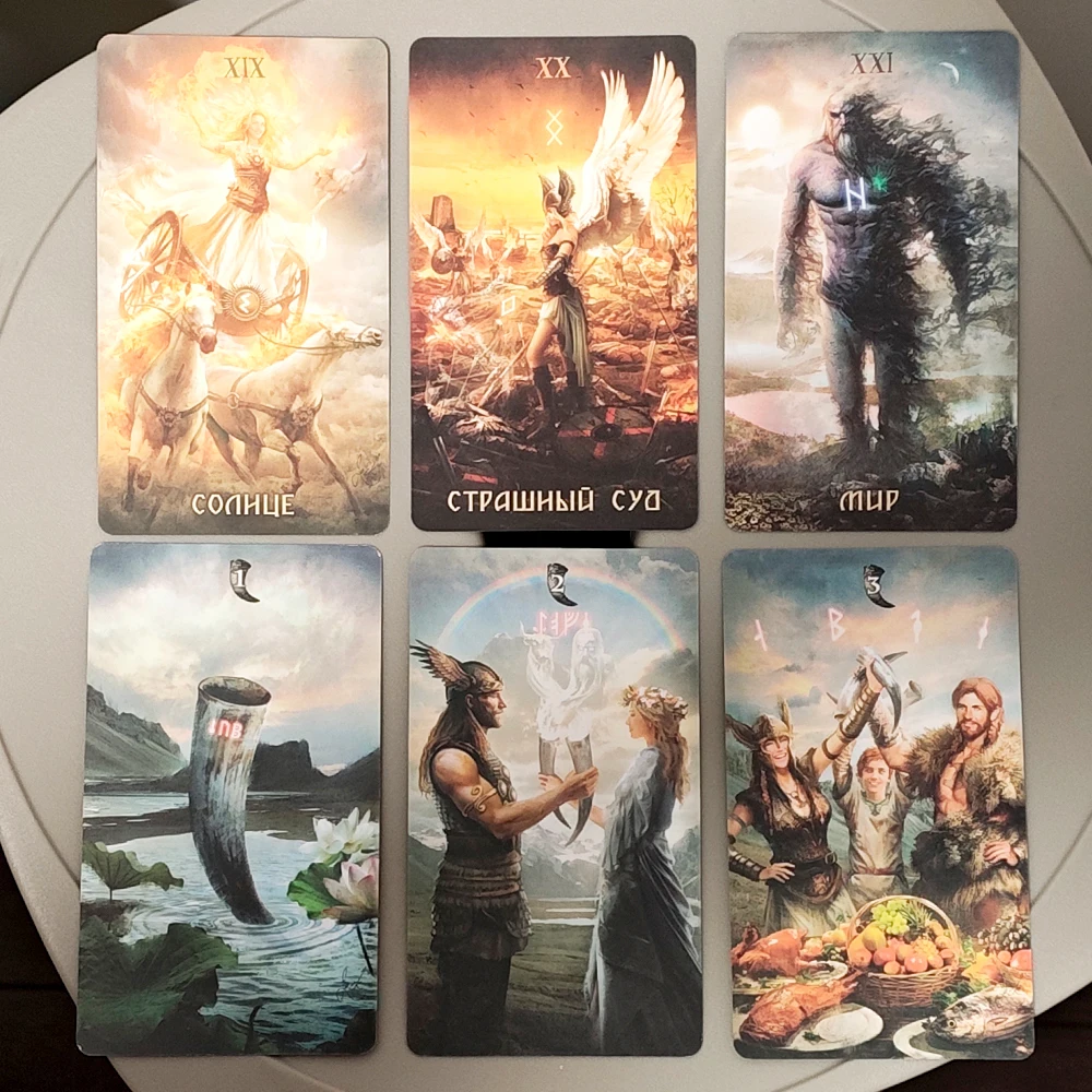 Baralho de tarô rúnico de 10.3*6cm em idioma russo, 78 peças de cartas de tarô baseadas em deuses e mitologia do nórdico