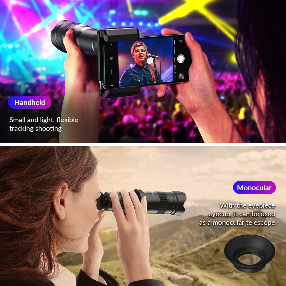 Neue 36X Tele Zoom Objektiv Mit Metall Stativ Universal Clip Teleskop Für IPhone Samsung Schießen Vögel Beobachtung Konzert