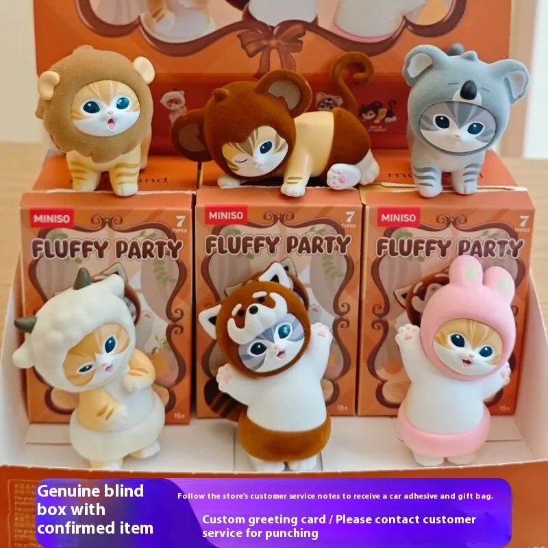 

Miniso Blind Box Cat Fortune Sandy Hairy Party Exquisite Cute Cat Plush Animal Handmade Trendy Toy Desktop Ornament Gift Toy