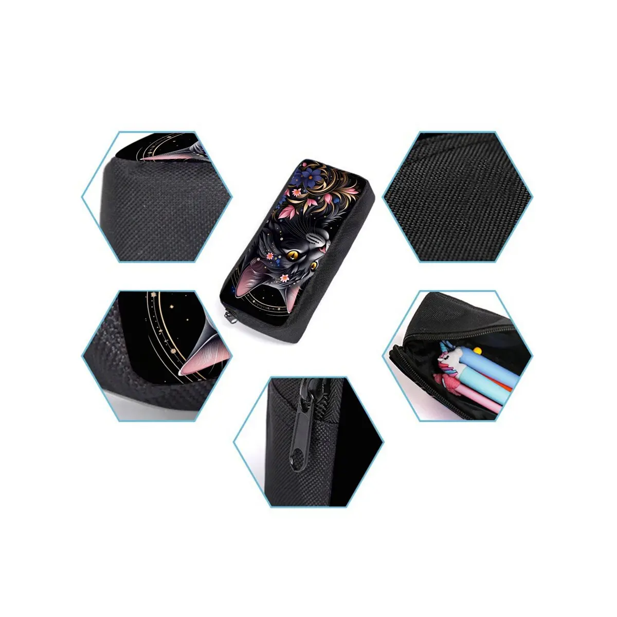 مجموعة حقائب ظهر مكونة من ثلاث قطع مطبوعة على شكل قطة سوداء على شكل زهرة للأولاد والبنات أفضل الهدايا حقيبة مدرسية كرتونية ثلاثية الأبعاد للأطفال