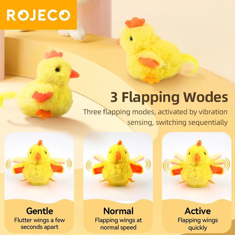 ROJECO Catnip Cat Toys Interactive Flapping Chick With Realistic Chick Sound Touch Activated Remote Control Rechargeable Cat Toy