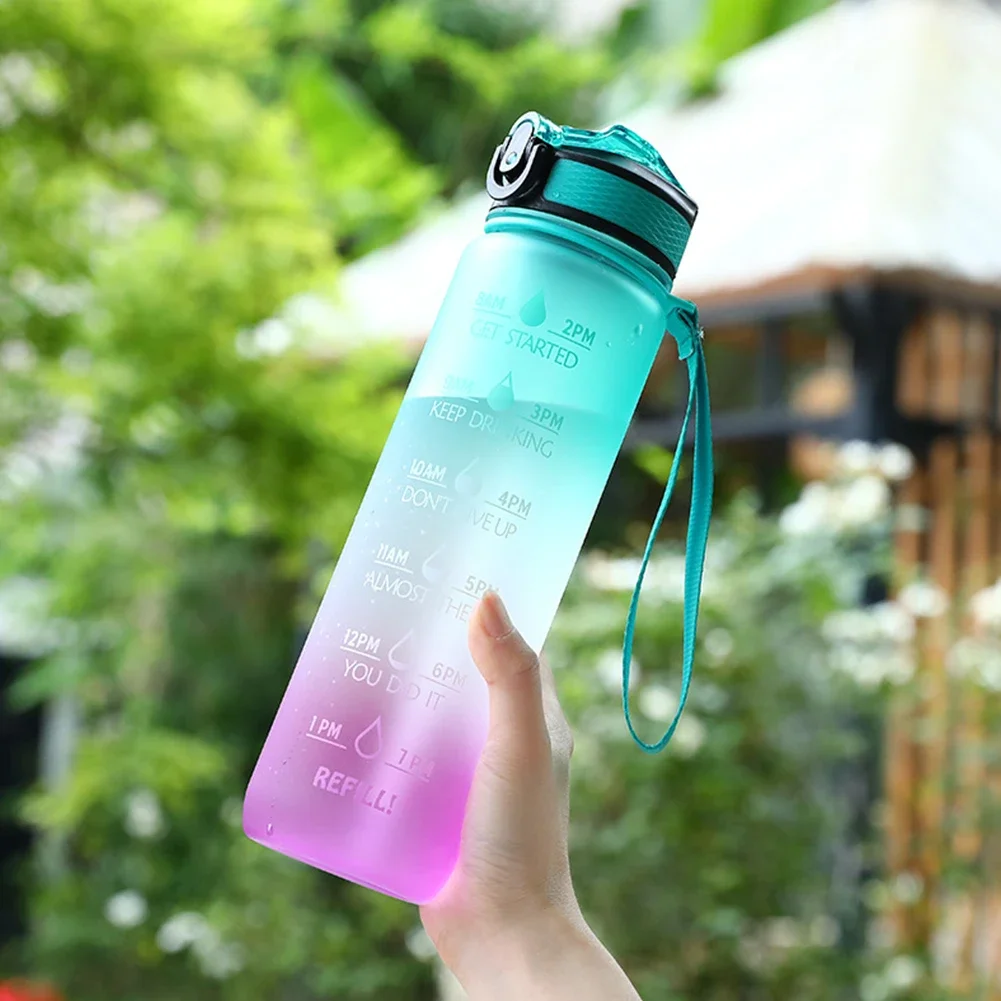 1000ml Water Bottle with Time Scale Outdoor Fitness Sports Bike Water Cup with Straw BPA Free Home Drinking Kettle