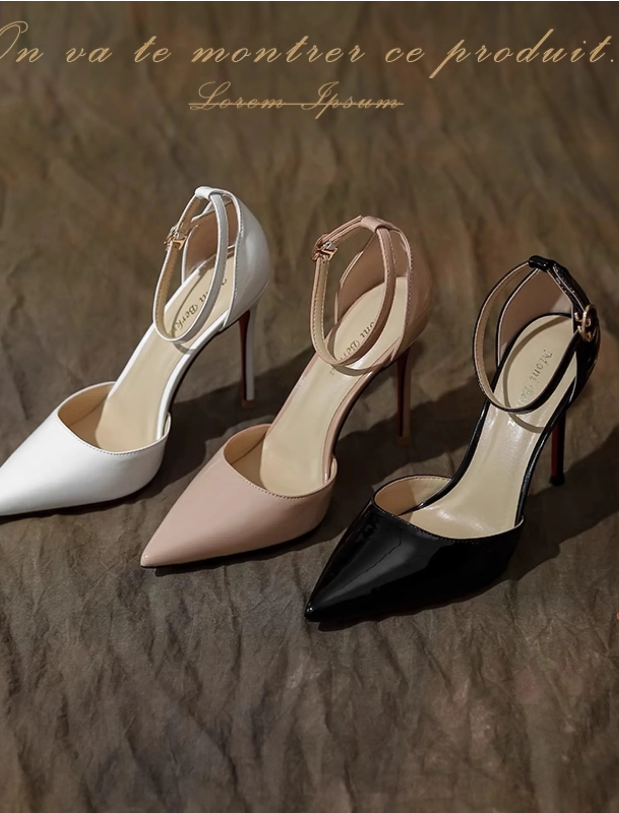 Naked high heels, women's slim heels, new sexy one-piece buckle strap, fashionable pointed hollow red sole single shoe