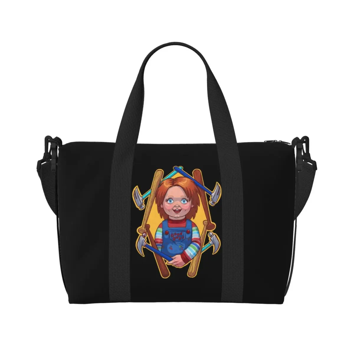 

Custom Child's Play Chucky Beach Tote Bag Women Horror Film Large Compartment Gym Beach Travel Bags