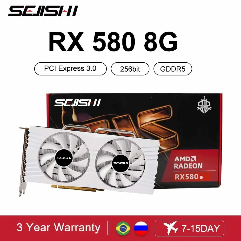 SEJISHI New AMD RX580 8GB 2048SP Gaming Graphics Card GDDR5 256Bit PCI Express 3.0 ×16 8Pin Radeon GPU RX 588 placa de video