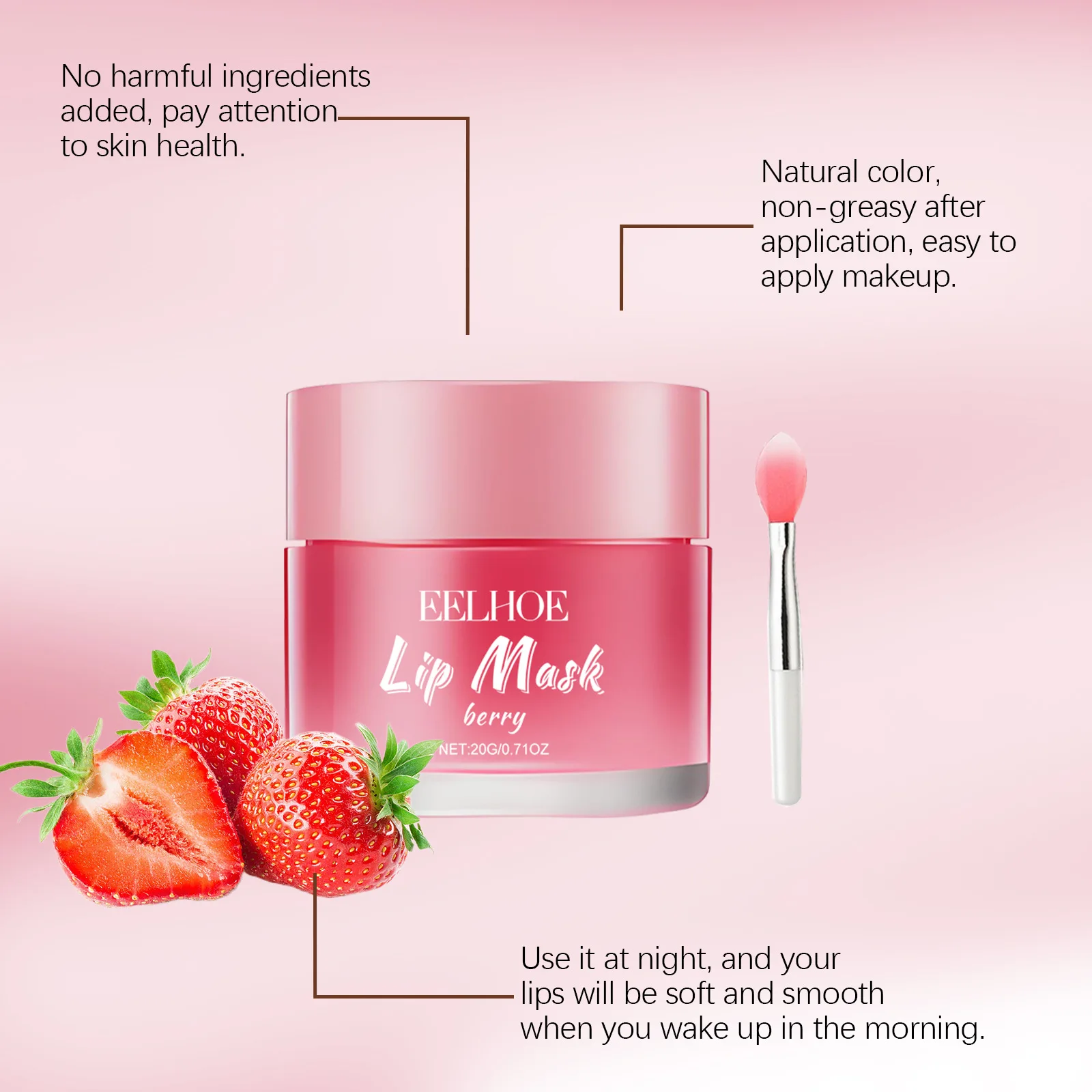 EELHOE Berry Lip Sleeping Mask Lightening Pink Lips Night Care Long Lasting Soft Beeswax Lip Moisturizing Mask with Lip Brush