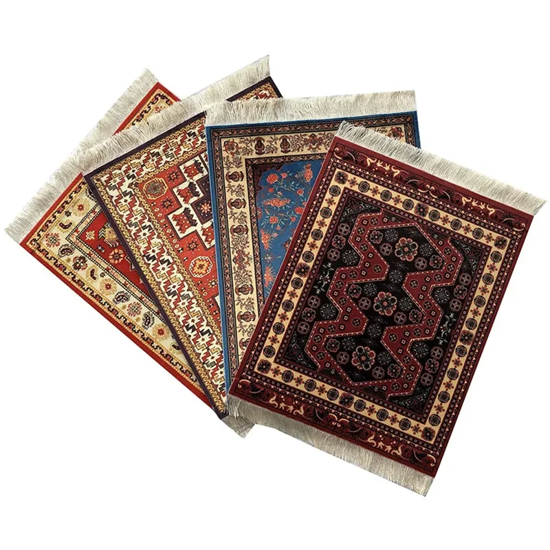 Persian Retro Style Mini Woven Carpet Pad Mouse Pad Pattern Cup Laptop Mouse Pad with Edge Home Office Desktop Decoration Craft