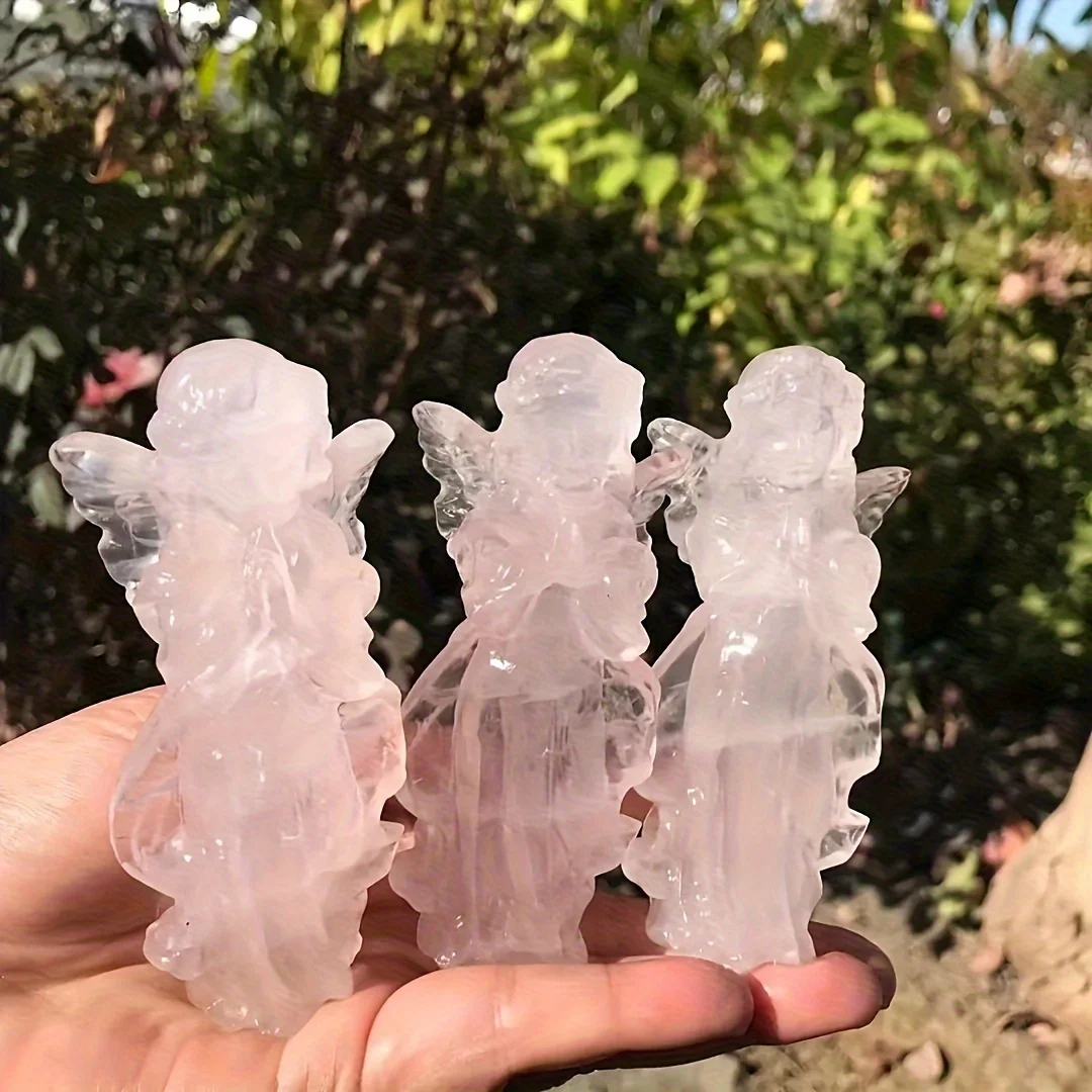 1pc Natural Pink Opal/Opalite/Rose Quartz Angel Sculpture, Elegant Home Decoration, Unique Gifts for Holiday