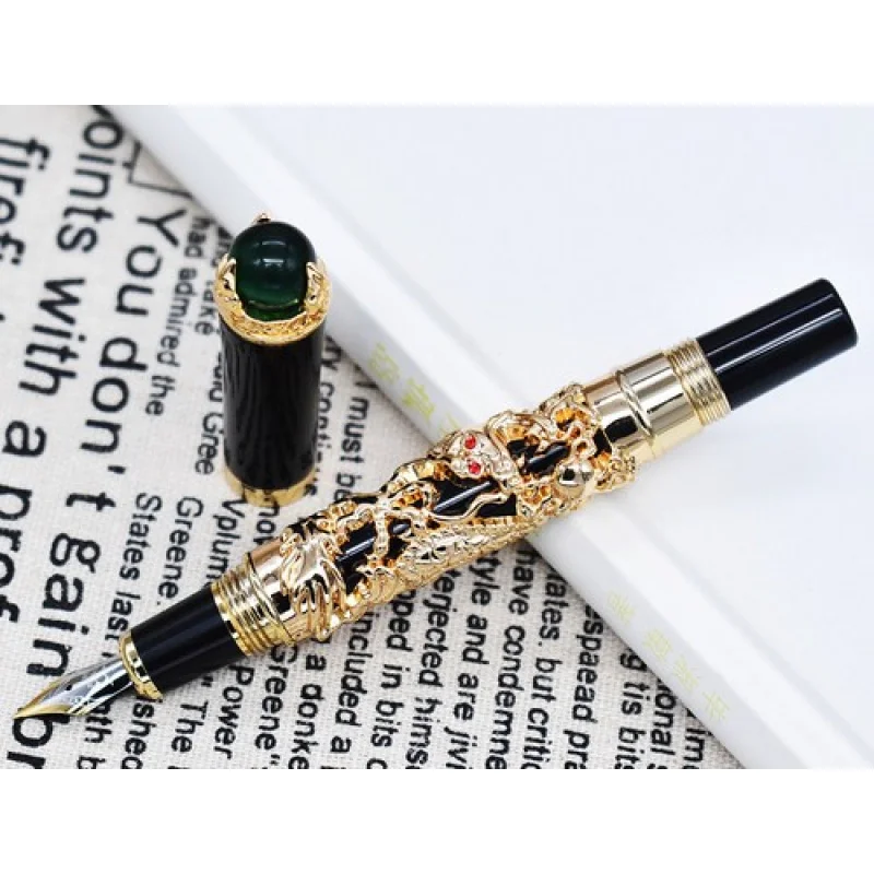 

Винтажная перьевая ручка A+ Jinhao Dragon King, зеленое металлическое тиснение ювелирных изделий, золото