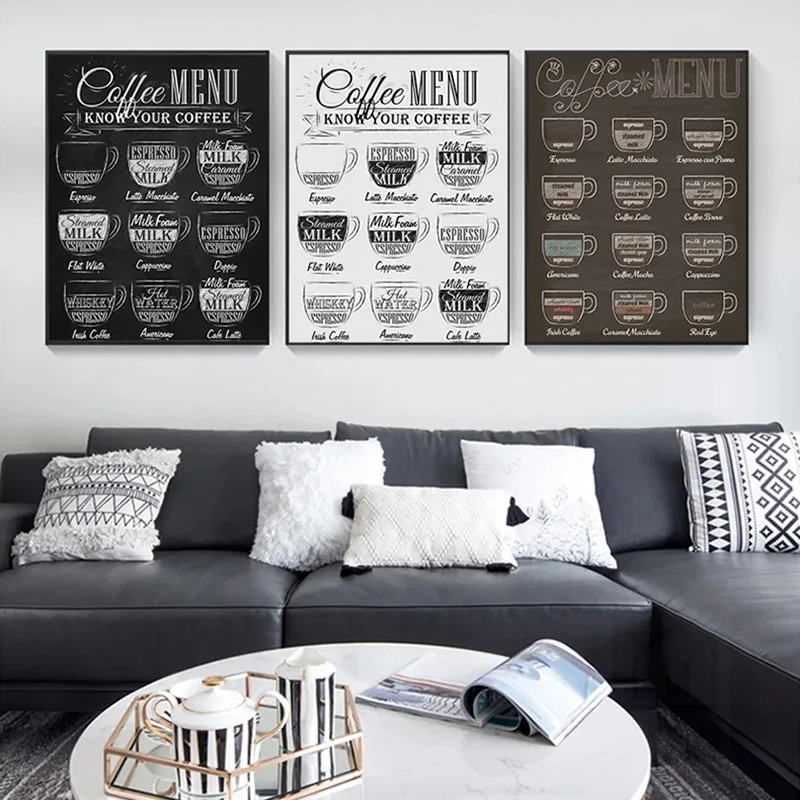 Retro Wall Picture Coffee Shop Decoration Coffee Menu Prints Vintage Style Chalkboard Poster Cafe Wall Art Decor Canvas Painting