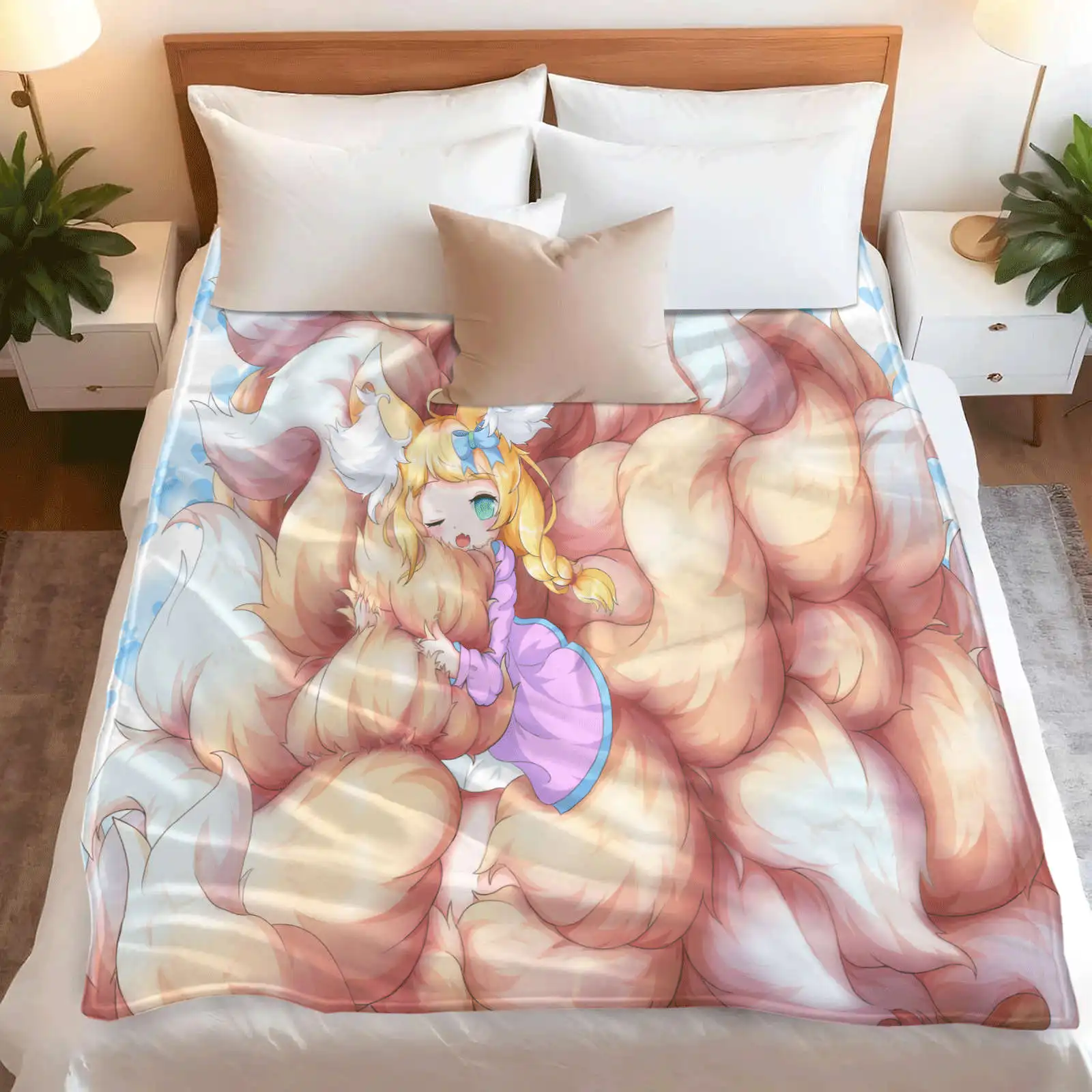 Cute little girl cartoon Flannel Blanket Cartoon Design Lightweight Throw Blanket For Dorms Naps Living Room