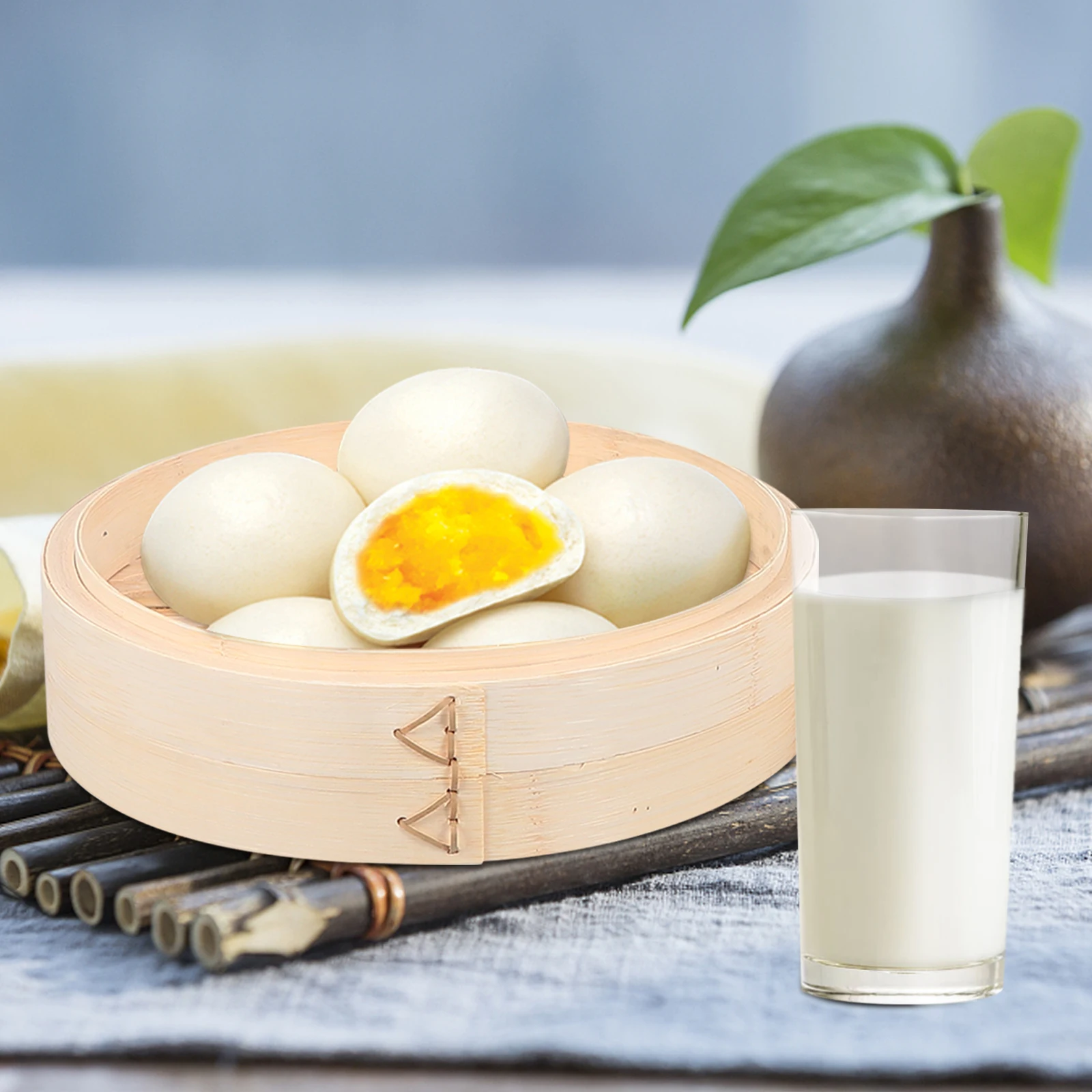 

1Set Bamboo Steamer with Lid Handmade for Wok Kitchen Food Steamer Basket Practical Reusable Healthy Cooking