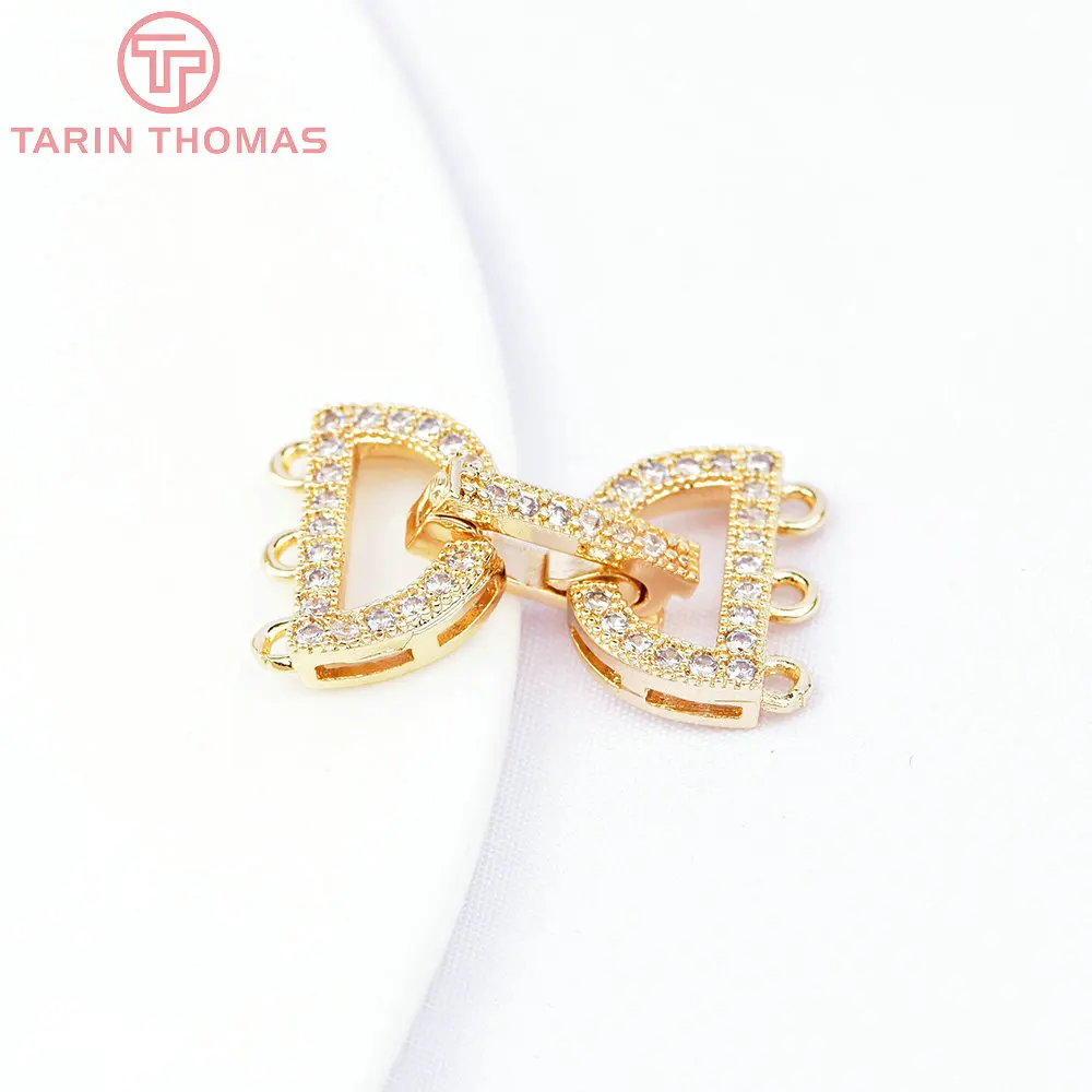 (6739) 2PCS 14x24MM 24K Gold Color Brass with Zircon Bracelet Connector Clasp High Quality Diy Jewelry Accessories Wholesale