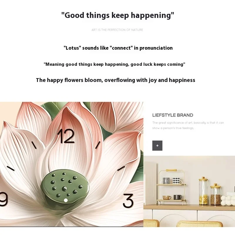 

Wall Clock Living Room Home 2025 New Creative Lotus Wall Light Clock Painting Wall Silent Clock No Drilling