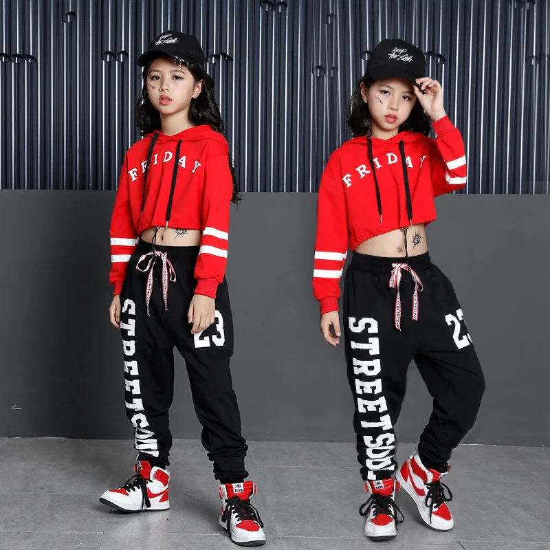 Moderne HipHop Jazz Tanz Performance Kostüm tragen Kinder Hip Hop Outfits Hoodie Sweatshirt Crop Tops Jogger Hosen Mädchen Jungen