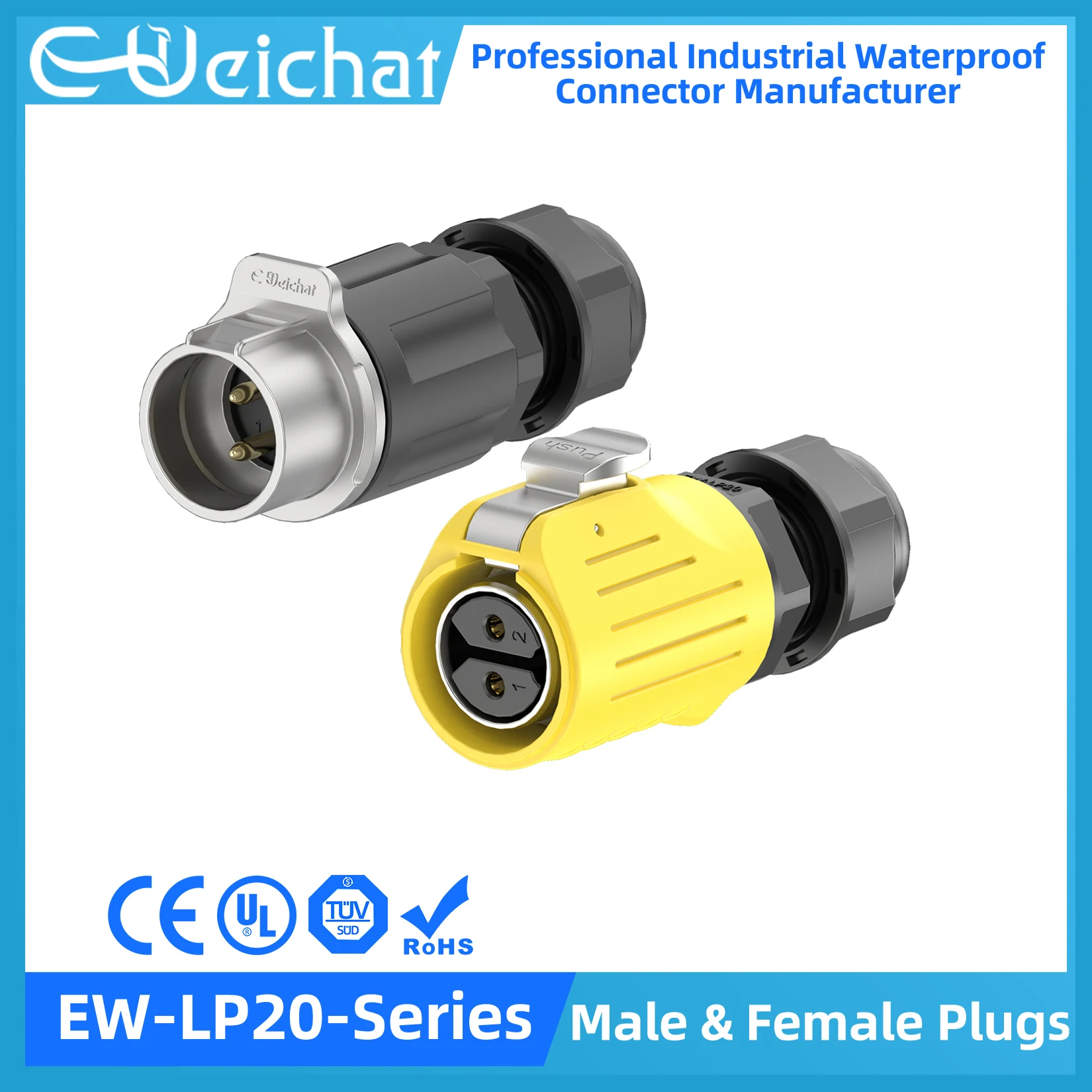 

EW-LP20 Waterproof Connector IP68 Industrial Circular Aviation Electrical Metal Shell Connector M20 2-14 Pin Female & Male Plug