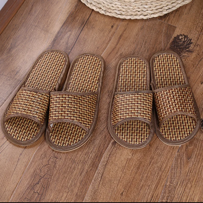 Vine Grass Woven Women's Slippers Home Flats Cane Summer Luxury Designer Woman Shoes Natural Fashion Indoor Slides Couple Soft
