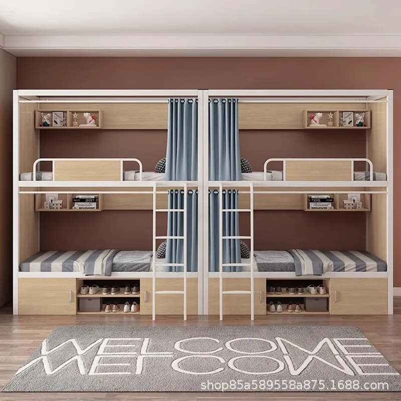 سرير بسيط وحديث بطابقين من أعلى وأسفل بطابقين مرتفع ومنخفض للأطفال والأم بإطار حديدي وسرير بإطار فولاذي نموذج شقة عنبر للموظفين #3