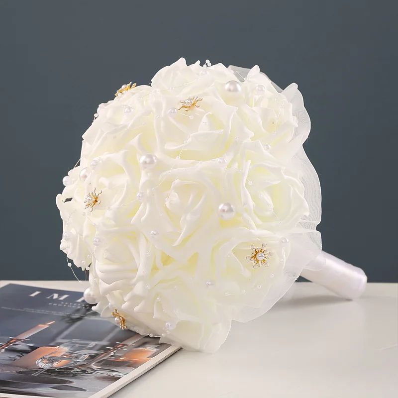 Bridal Bouquet, Rose Flower Simulation Bouquet, Advanced Sense, Happy and Warm Hand-Held Flowers, Suitable for Wedding, Engageme