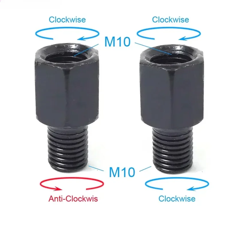 1 Pair Black Motorcycle Mirror Adapters M10 10MM M8 8MM Rearview Mirrors Conversion Bolt Clockwise Anti-clock Right Left Thread