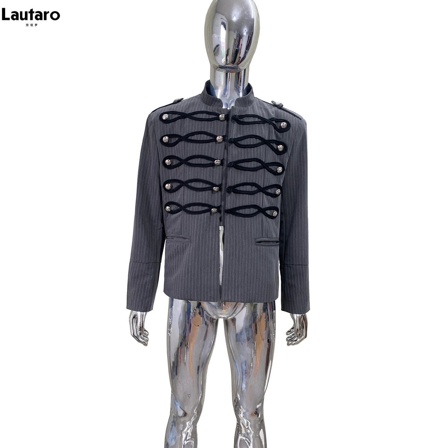 Lautaro Autumn Patchwork Short Jacket Men Shoulder Pads Mandarin Collar 2026 Elegant Luxury Chic Retro Man Clothing Brand 2026