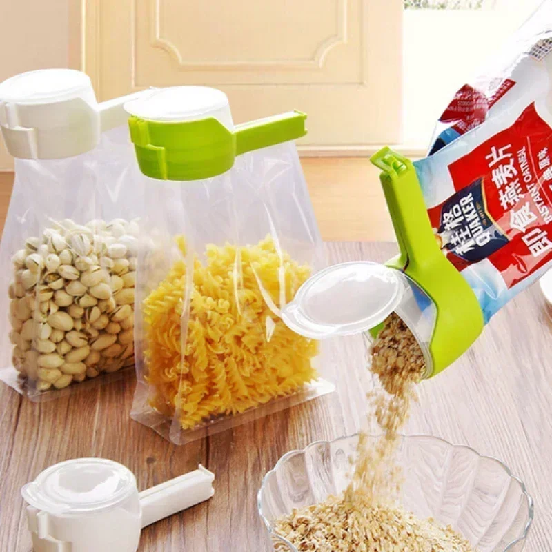 Food Preserving Bag Closure Clip Oat Dispense Spout Snack Bag Clip Moisture Seal Clip Fresh Keeping Sealer Clamp Kitchen Gadget