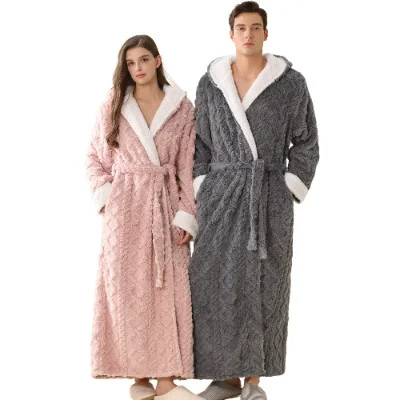 Novo inverno flanela com capuz masculino longo robe lounge wear engrossar quente coral velo masculino sleepwear quimono roupão de banho solto homewear