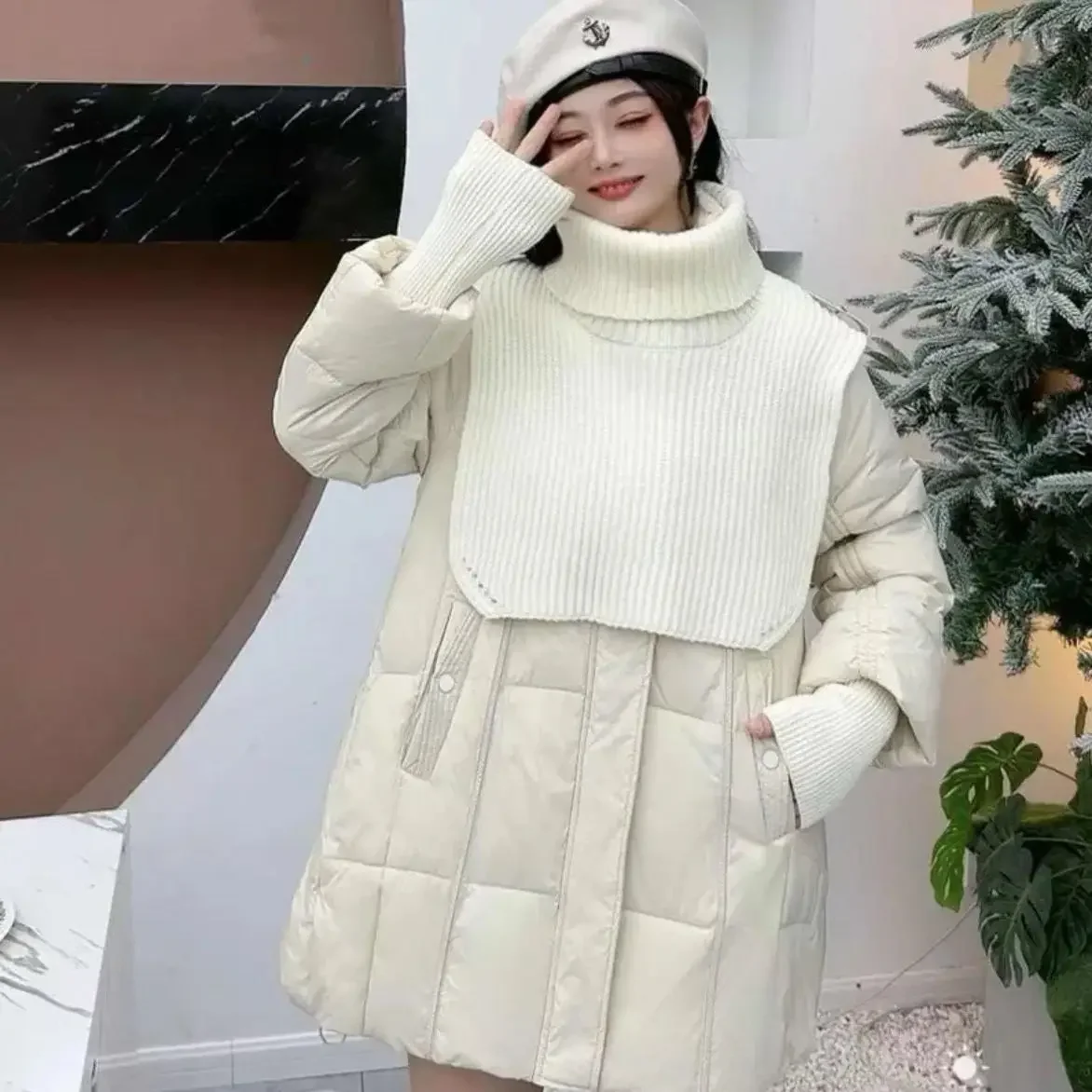 Winter New Women's Knitted Scarf Down Jacket Commuting Warm Jacket