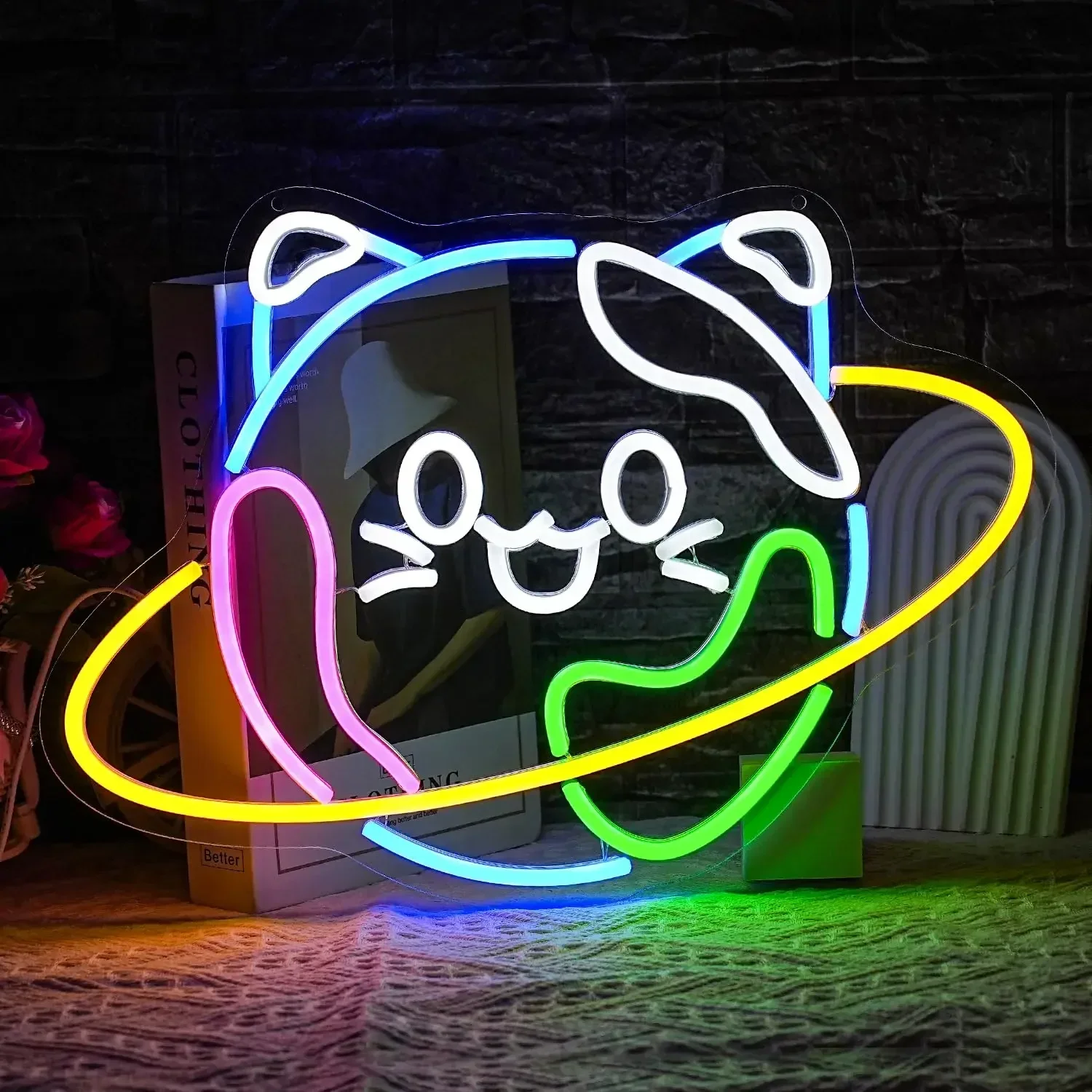 Sneaky Cat Neon Sign Knife Neon Light Adorable LED Neon Sign Cat Cafe Cat House Store Restaurant Home Kitchen decoration