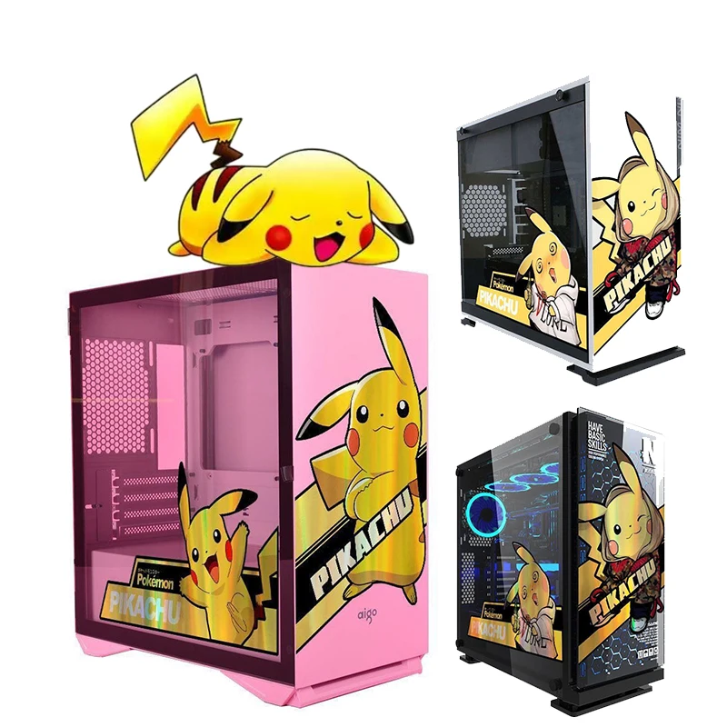 

Pikachu PC Case Stickers Mid Tower Computer Decorative Decal Anime Removable Waterproof Sticker Sticker Computer Host Shell Cute
