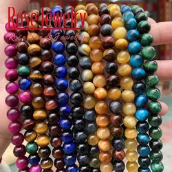 A+ Natural Blue Yellow Tiger Eye Agates Beads Cat Eye Stone Round Beads 15