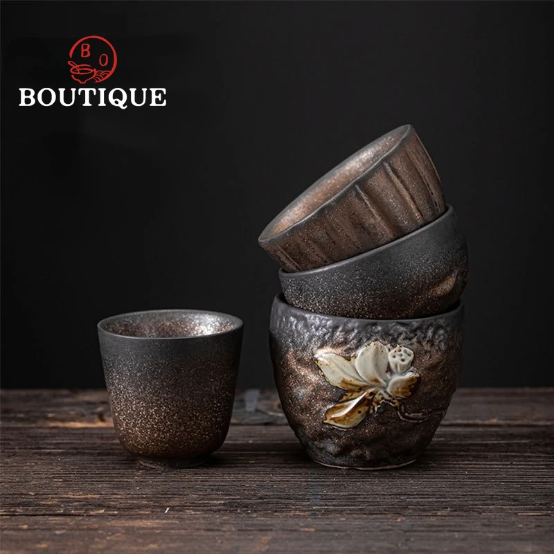 Japanese Gilding Iron Glaze Tea Cup TeaCup Ceramic Kung Fu Tea Cup Retro Fragrance-Smelling Cup Small Master Cup Single Cup Bowl