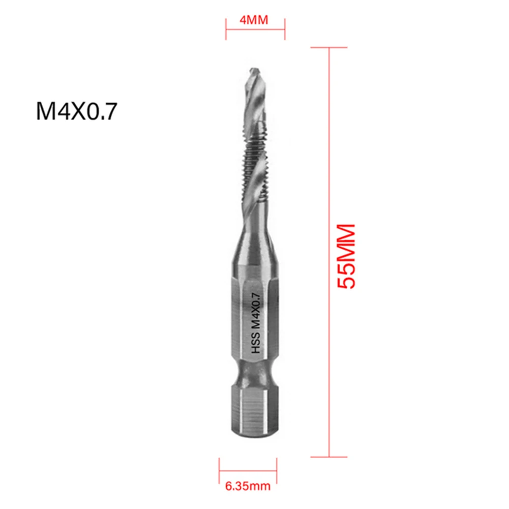 5pcs Tap Drill Bit Set Hex Shank Thread Metric Tap HSS Screw Thread Bit Screw Machine Compound Tap For Metal Steel Wood Plastic