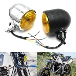 Black/Chrome Motorcycle Vintage Headlight Fog Light H4 12V 35W Front Lamp Universal for Streetfighter Cafe Racer Bobber Chopper