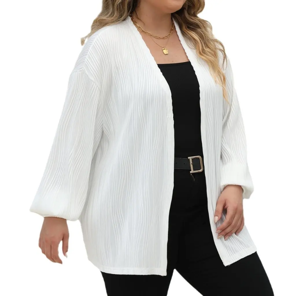 

Women's cardigan plus size women's wave striped casual loose coat comfortable top Lantern sleeve air conditioning shirt F925