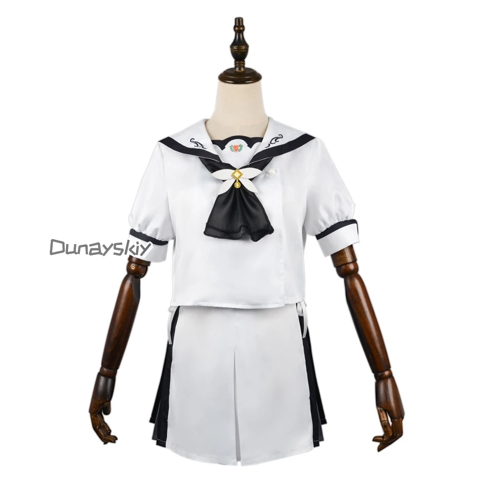 Anime Summer Pockets Naruse Shiroha Cosplay Costume Sweet Lolita Bow Dress Japanese Sailor Collar Slimming Short Dress for Women