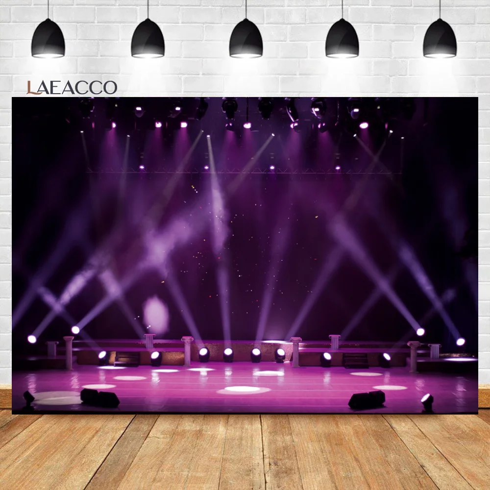 Laeacco Purple Lighting Wood Floor Stage Decor Photocall Backdrop Kids Adult Portrait Photography Background For Photo Studio