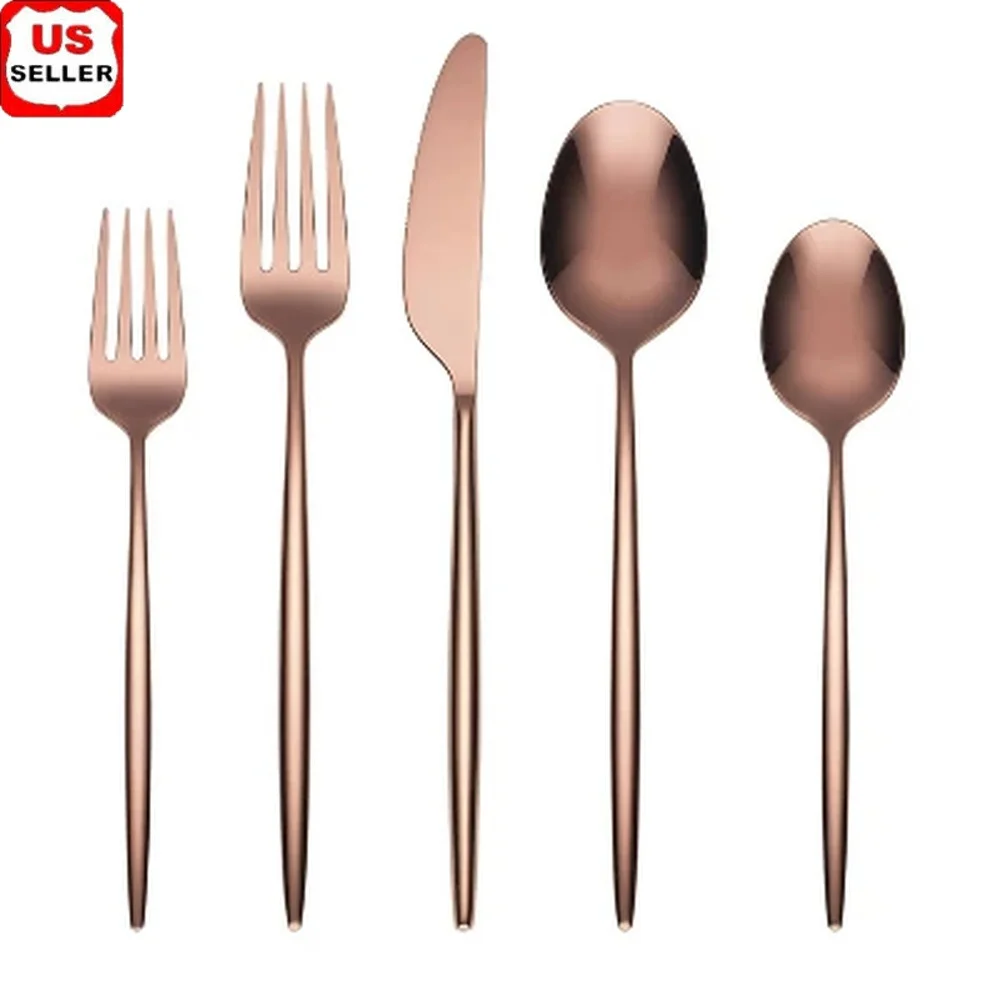 

20pc Stainless Steel Flatware Set Forks Spoons Knives Dishwasher Safe Service 4 Gaze Copper Mirror Finish Dining Essentials